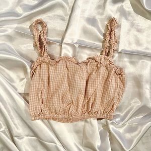 Light pink and white gingham print crop top